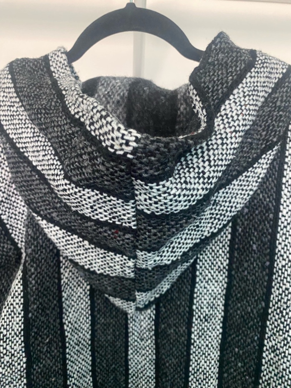 Baja Hoodie Striped Poncho Pullover Grey Black White - Picture 4 of 6